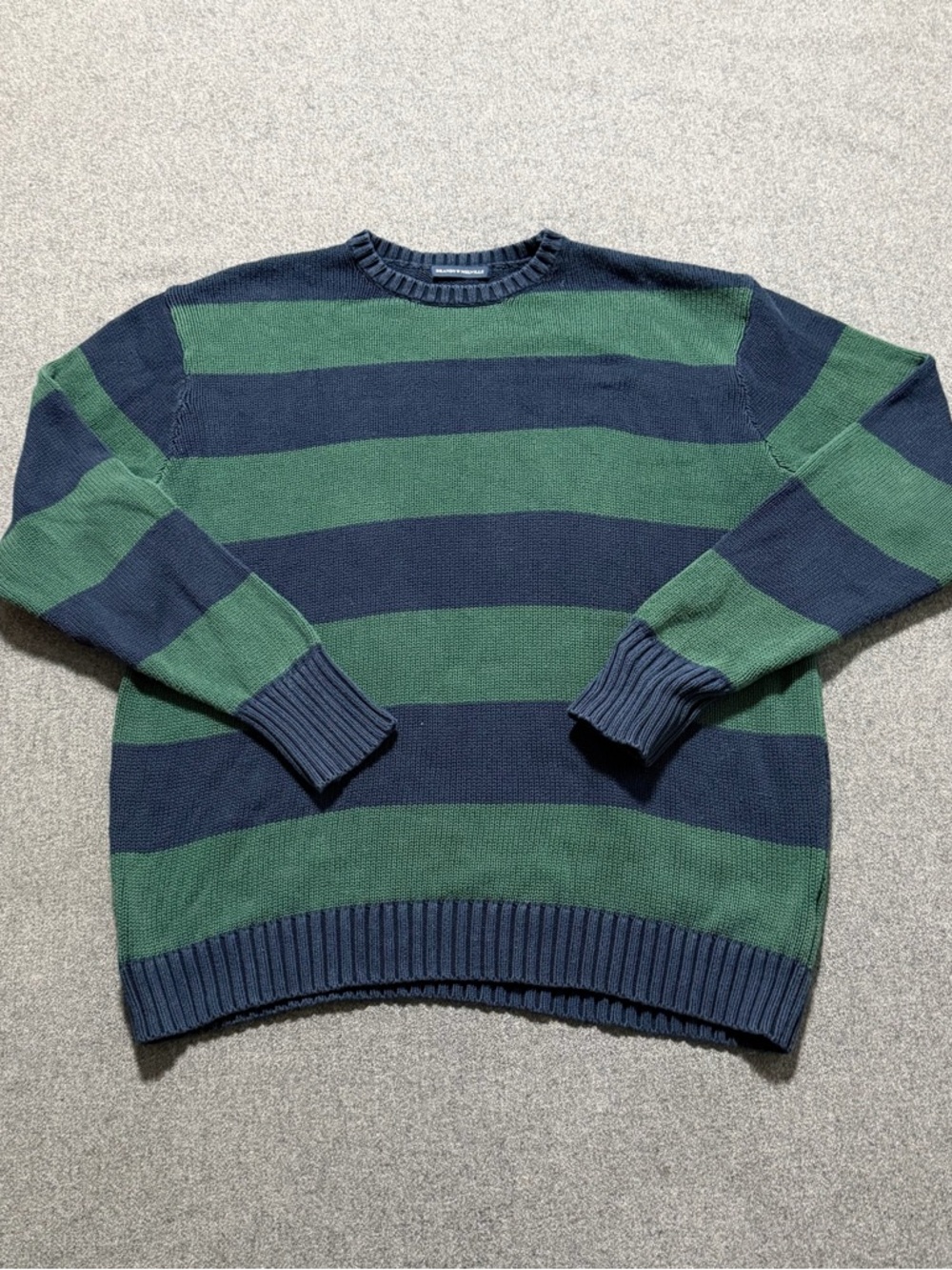 Brandy Melville Striped Knit Sweater Navy/Green Cotton Crewneck Womens